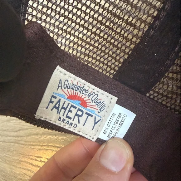 Faherty Brown Trucker Cap Hat Manufacturing Graphic Loho embroidered nwot - Picture 3 of 5